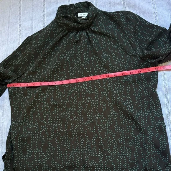 Prologue Dark Chocolate Blouse with Green Leaf Print. - Picture 11 of 12